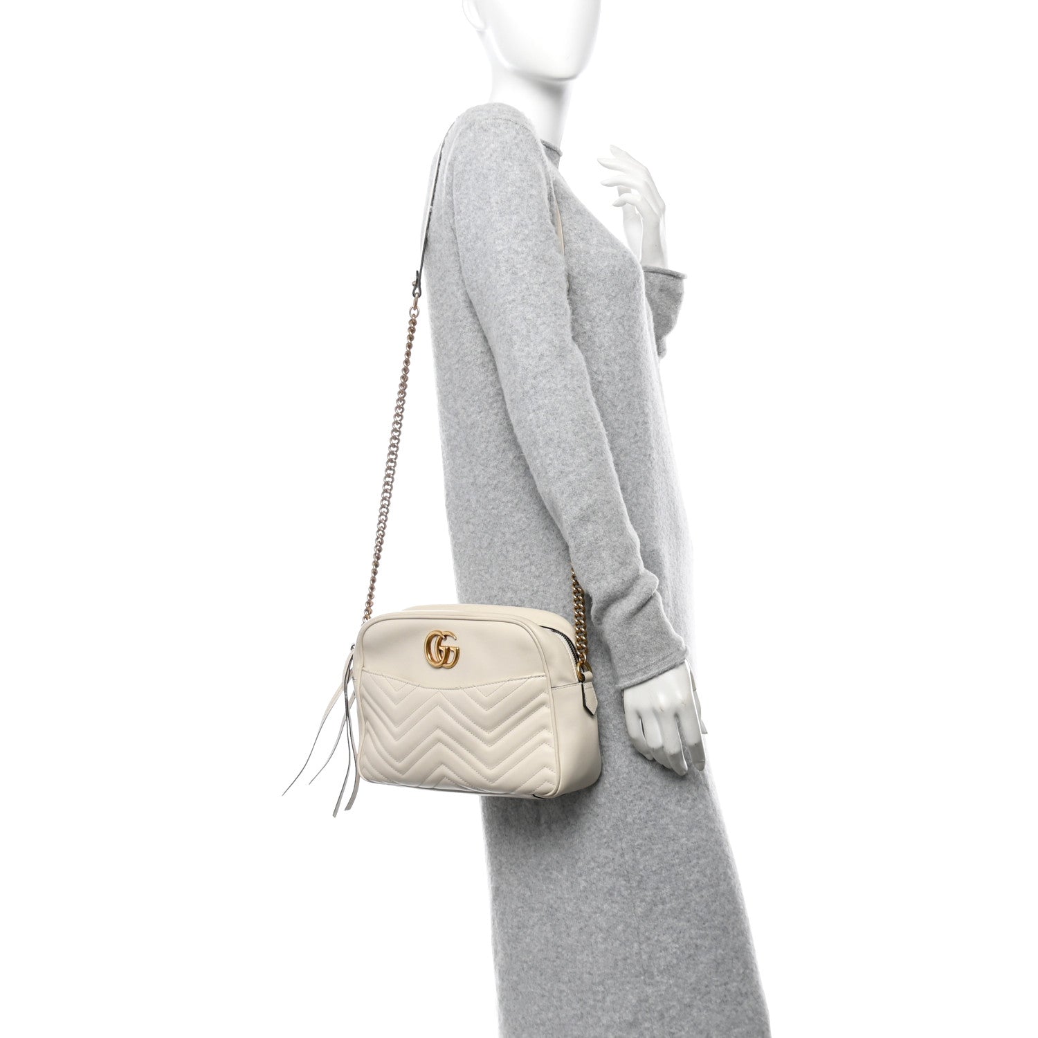 Gucci Calfskin Matelasse Medium GG Marmont Chain Shoulder Bag Mystic White 2 of 12