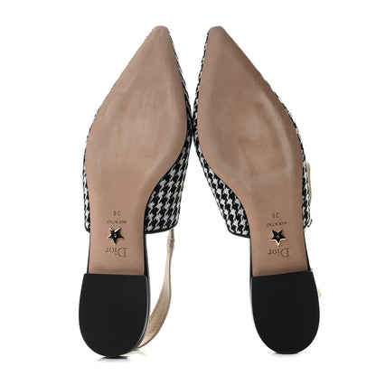 Christian Dior Wool Ribbon Houndstooth J'Adior Slingback Ballet Flats 38 Black White 9 of 14