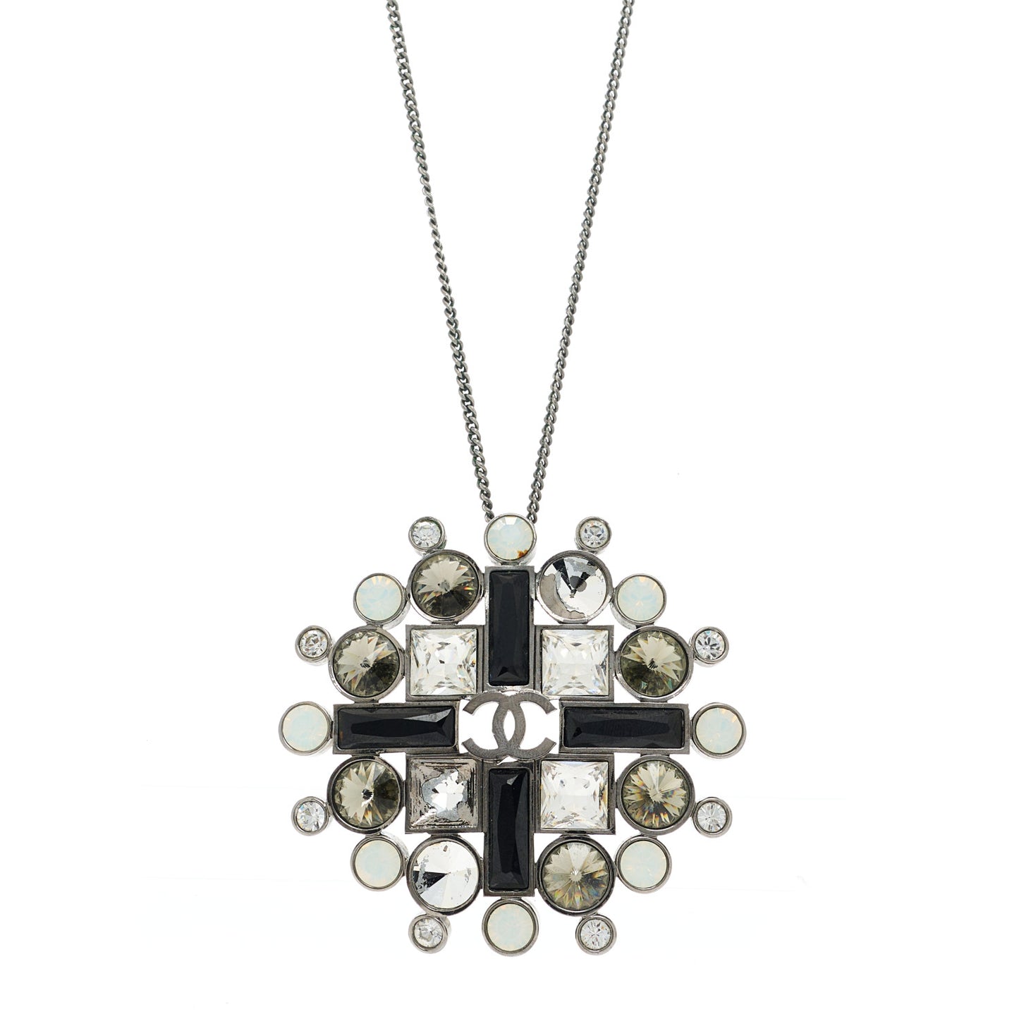 Gripoix Glitter Crystal CC Pendant Necklace Ruthenium Black