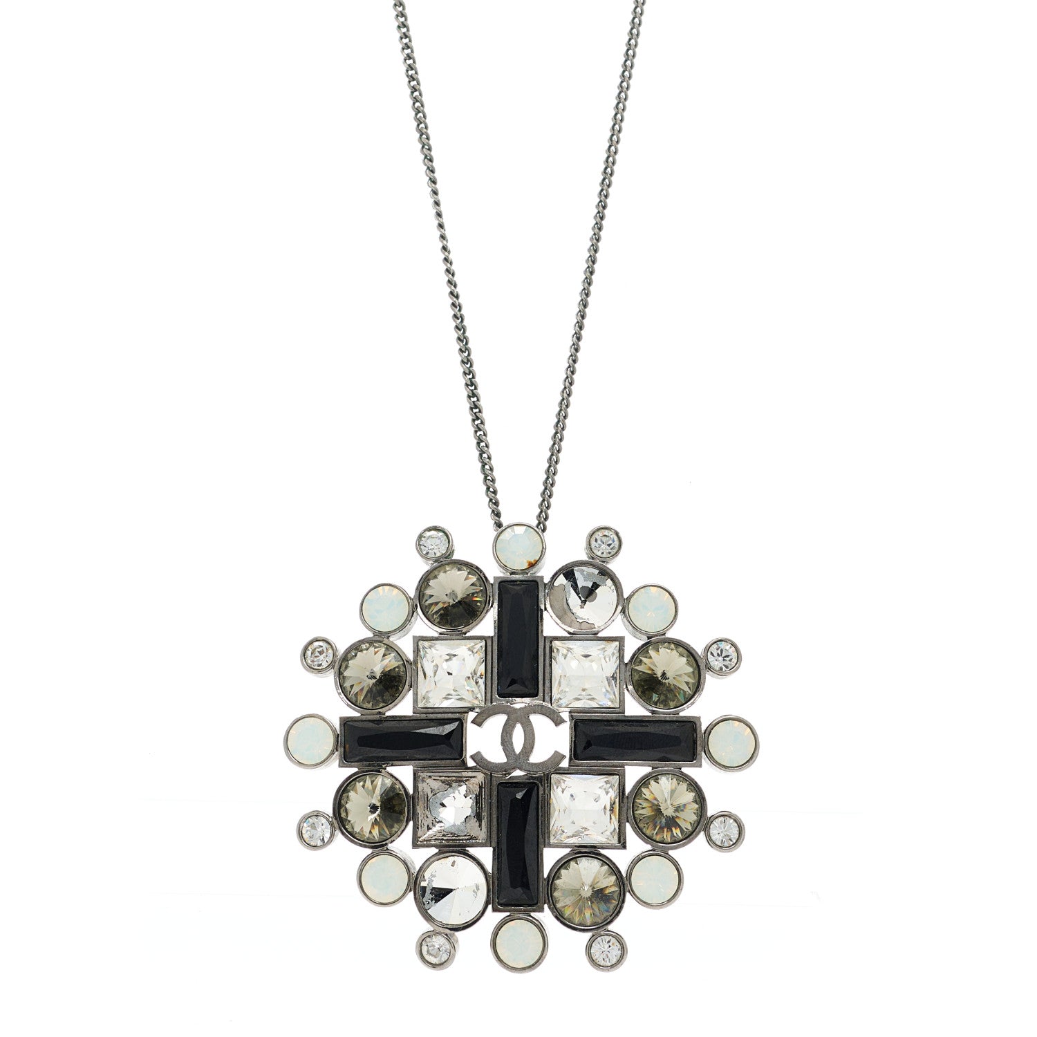 Chanel Gripoix Glitter Crystal CC Pendant Necklace Ruthenium Black 1 of 6