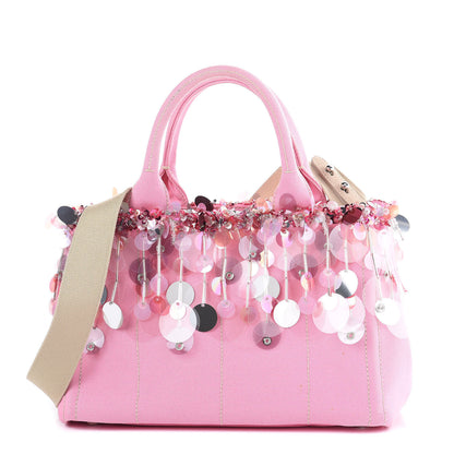 Prada Canapa Sequin Small Tote Geranio 1 of 12