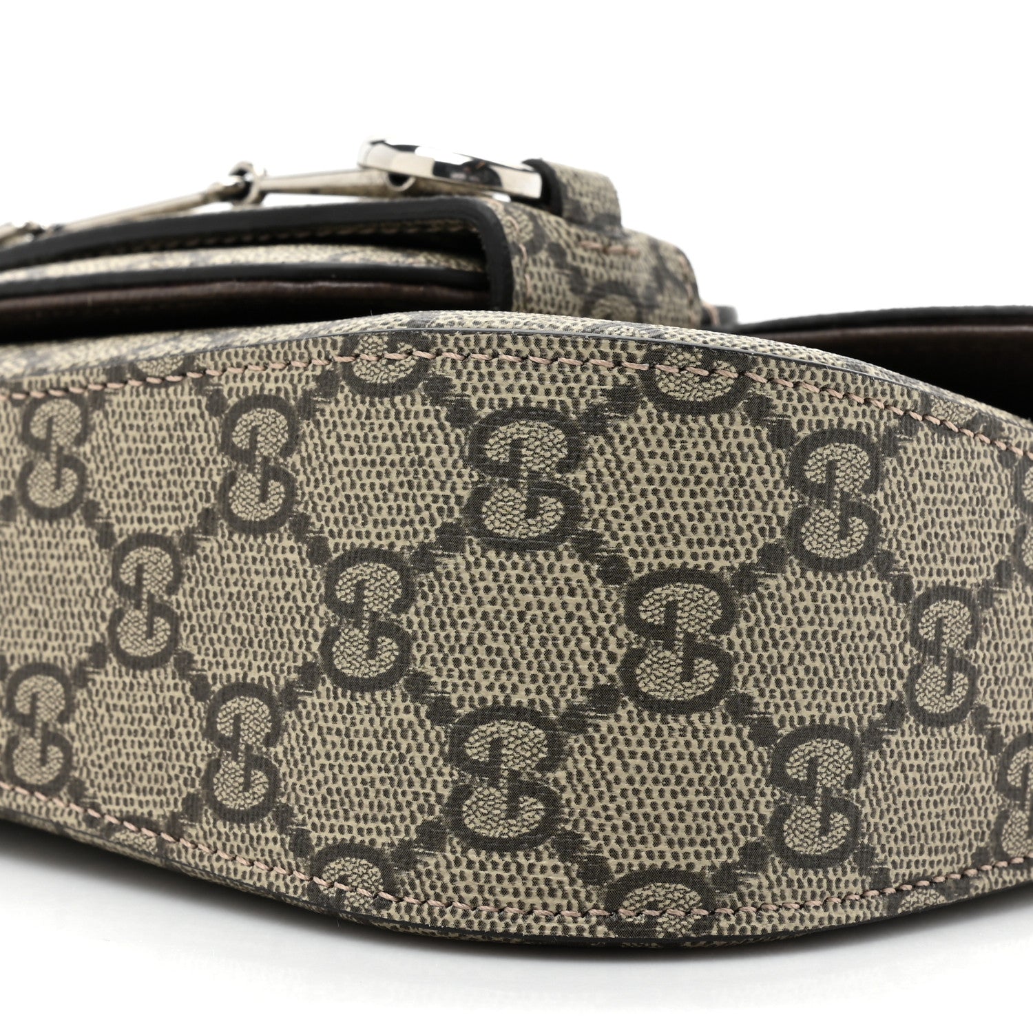 Gucci GG Supreme Monogram Mini Horsebit 1955 Asymmetric Shoulder Bag Beige Ebony 8 of 9