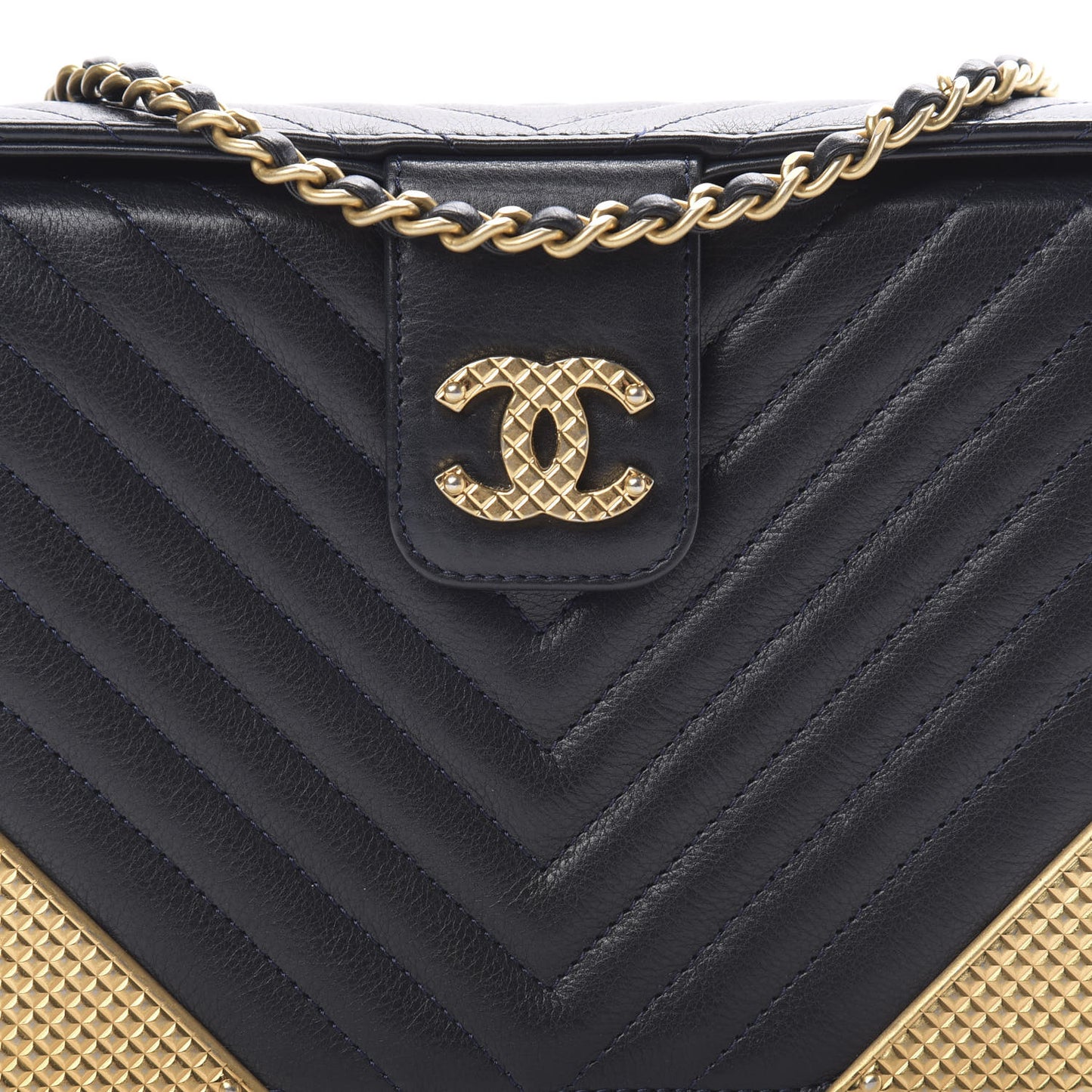 Calfskin Chevron Quilted Rock The Corner Minaudiere Bag Black