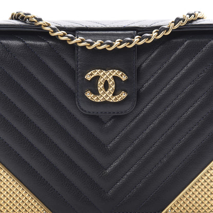 Chanel Calfskin Chevron Quilted Rock The Corner Minaudiere Bag Black 8 of 12