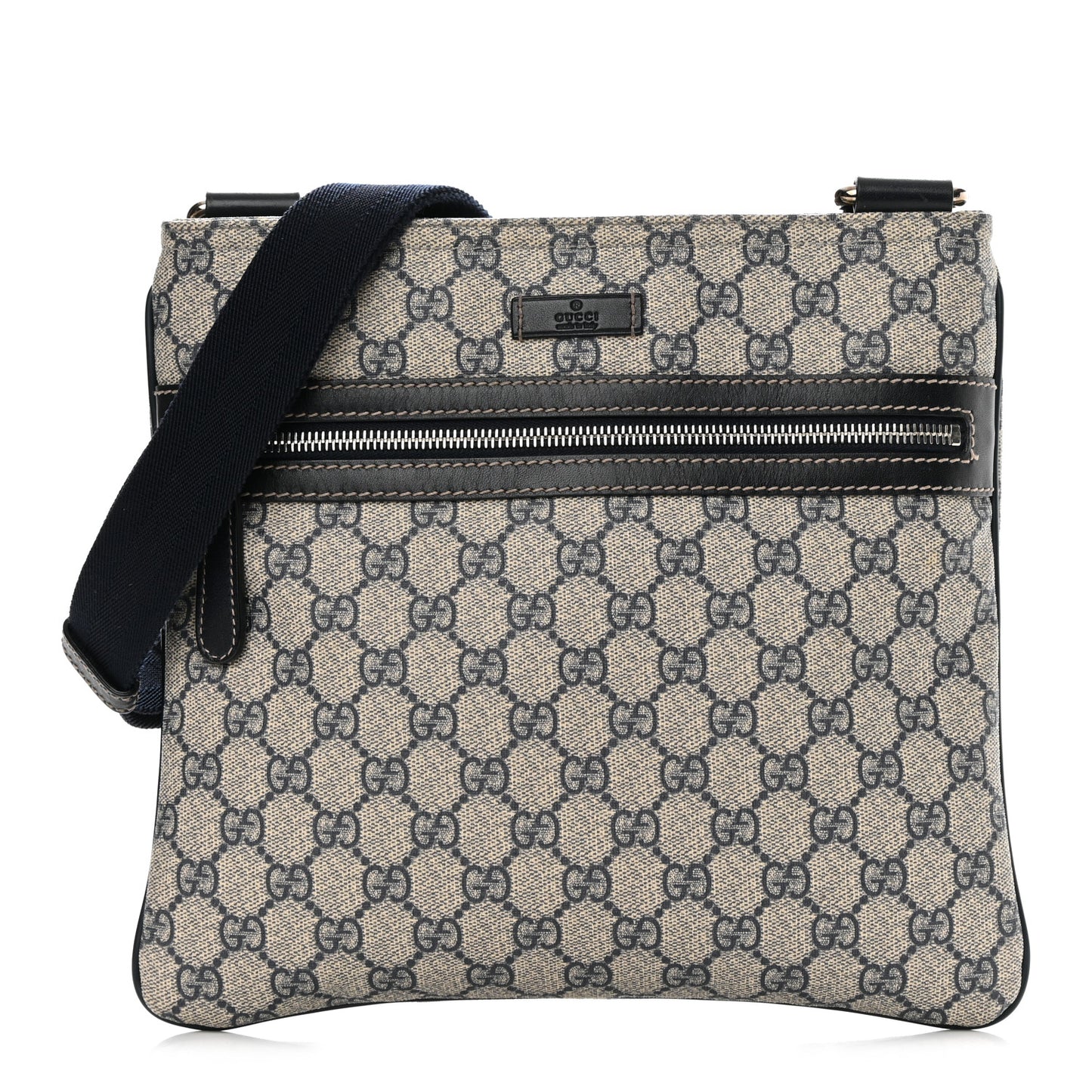 GG Supreme Monogram Small Flat Side Zip Messenger Bag Beige Blue