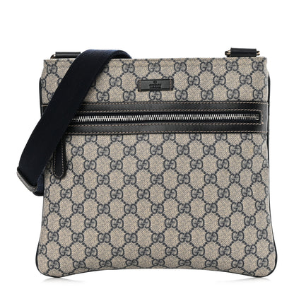 Gucci GG Supreme Monogram Small Flat Side Zip Messenger Bag Beige Blue 1 of 12