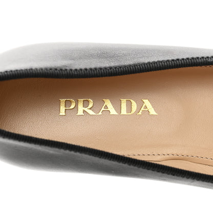 Prada Nappa Vernice Cap Toe Logo Bow Ballerina Flats 35 Black 7 of 14