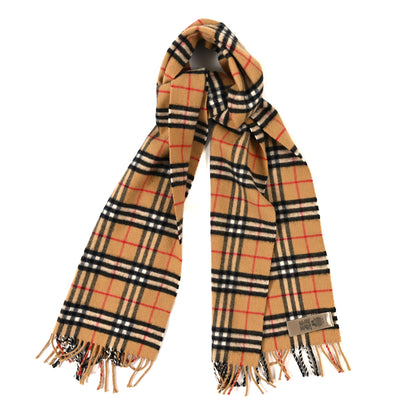 Burberry Wool Cashmere House Check Fringe Scarf Camel 1 of 4