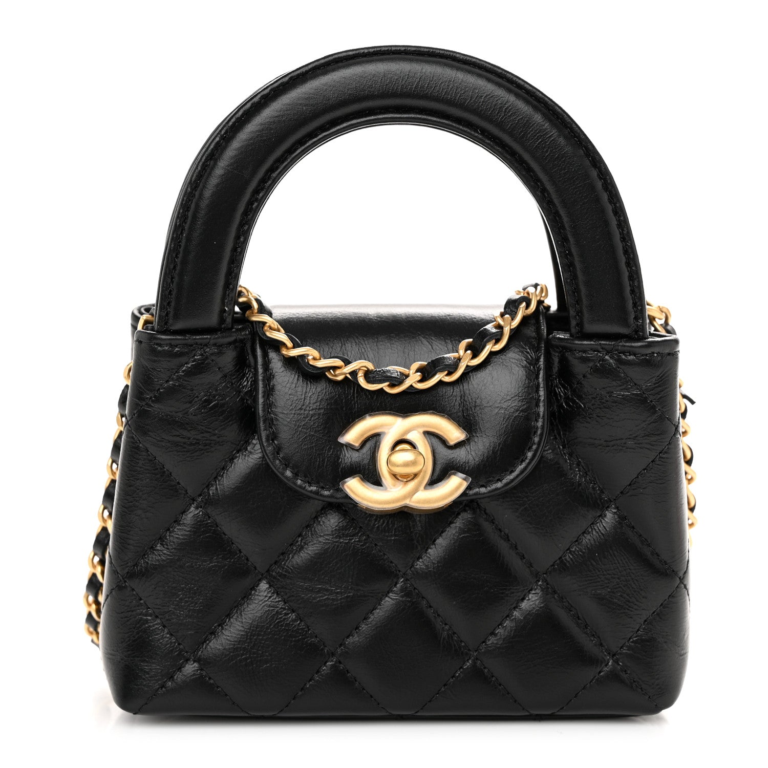 Chanel Shiny Aged Calfskin Quilted Mini Nano Kelly Shopper Black 1 of 11
