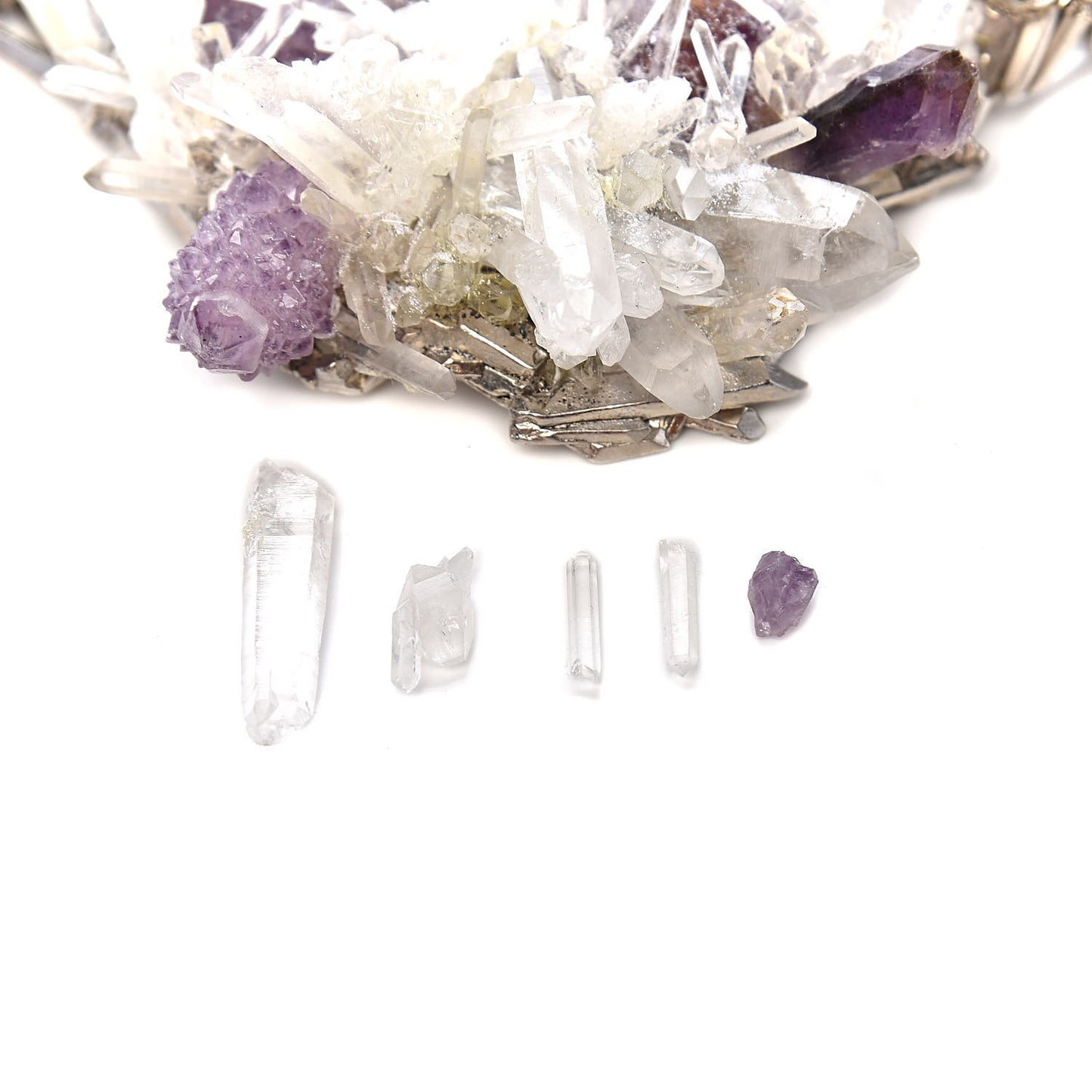 Quartz Amethyst Crystal Poured Glass CC Chain Necklace Silver Purple