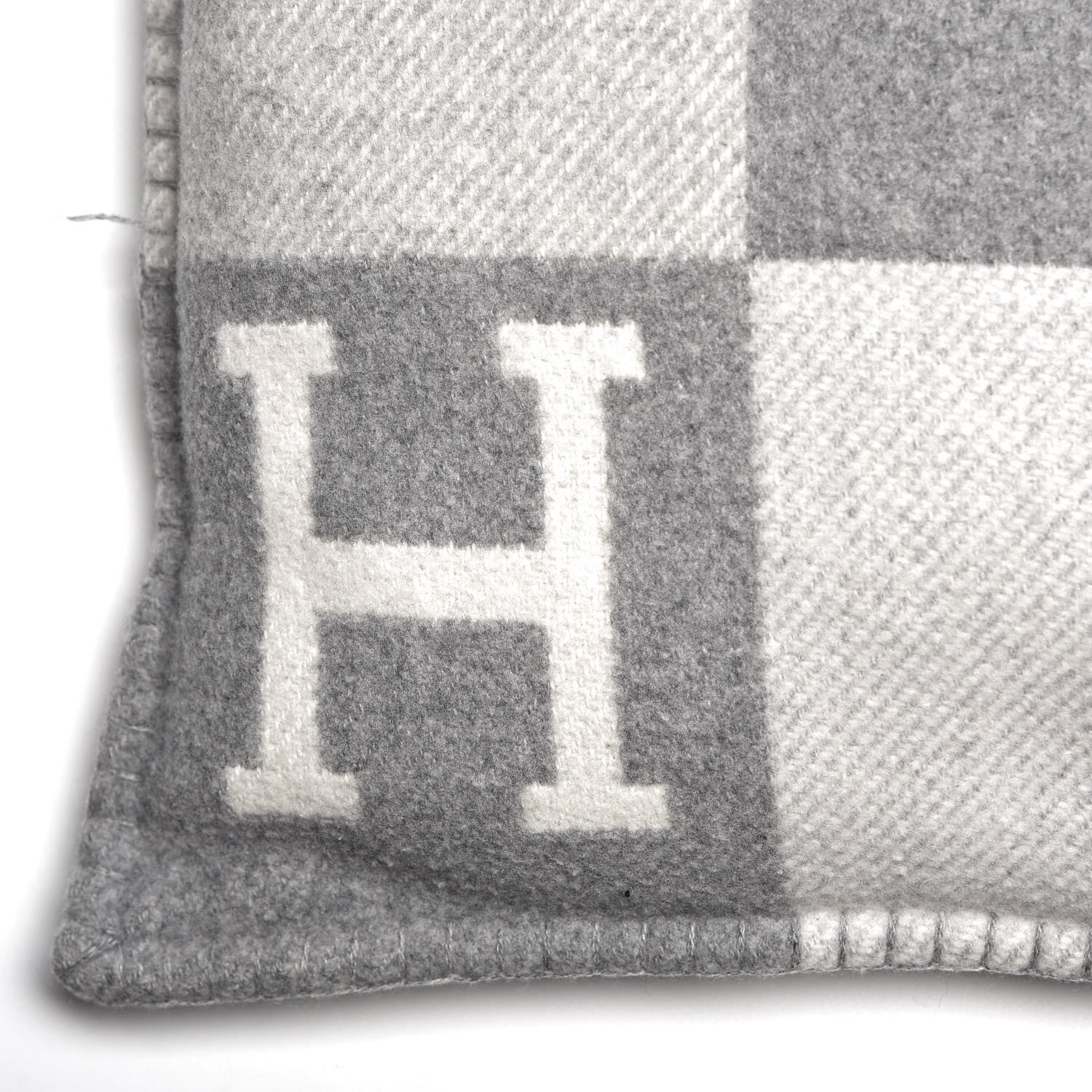 Hermes Wool Cashmere Avalon III Pillow PM Set of 2 Ecru Gris Clair 6 of 7