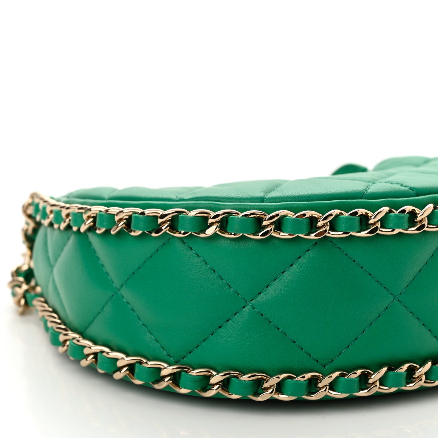 Lambskin Quilted Mini Chain Around Hobo Green