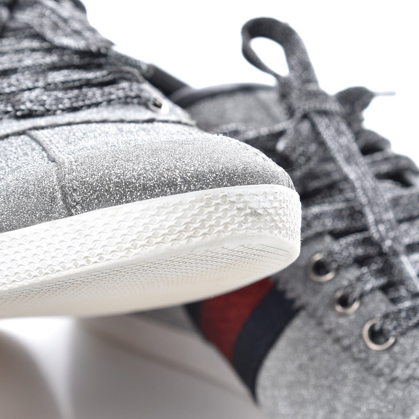 Glitter Fabric Studded Womens Web Sneakers 38.5 Silver