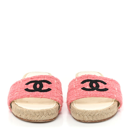 Chanel Tweed Grosgrain CC Mule Slide 39 Pink Black 2 of 13