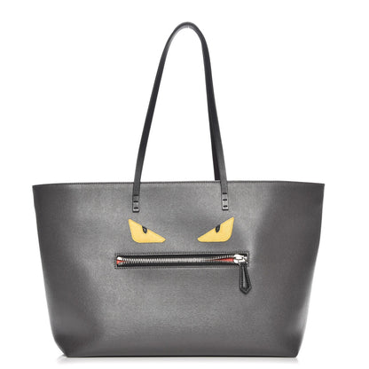 Fendi Vitello Elite Cuoio Monster Buggies Medium Roll Tote Carbone Black Multicolor Magenta 1 of 7