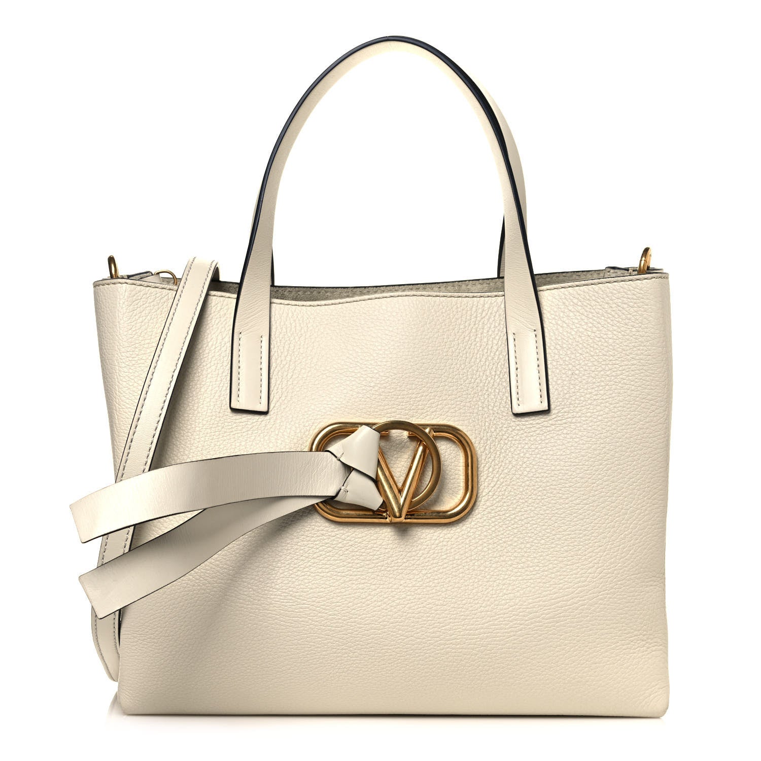 Valentino Garavani Pebbled Calfskin VRing Tote Bag Light Ivory 1 of 14