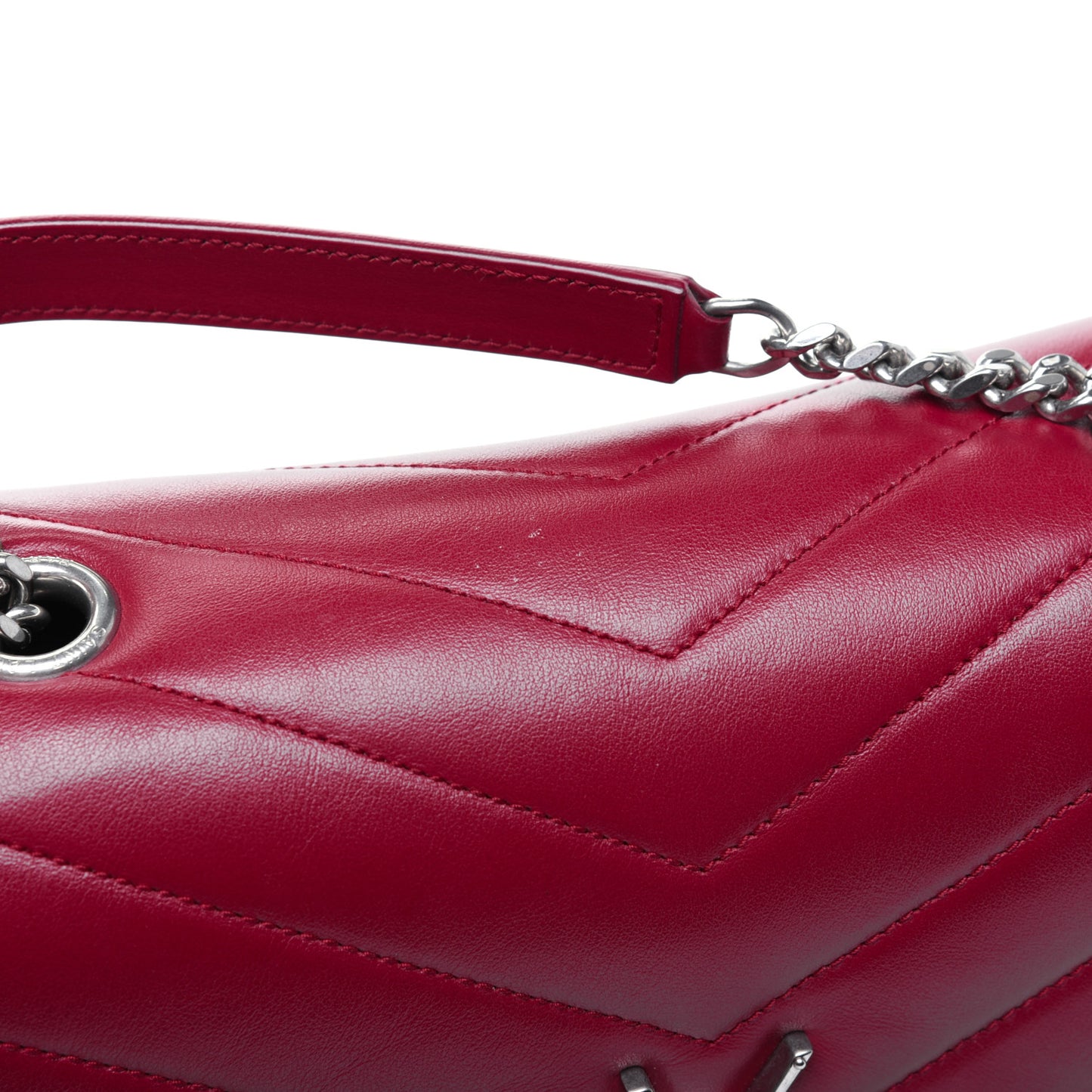 Calfskin Y Quilted Monogram Medium Loulou Chain Satchel Lipstick Red