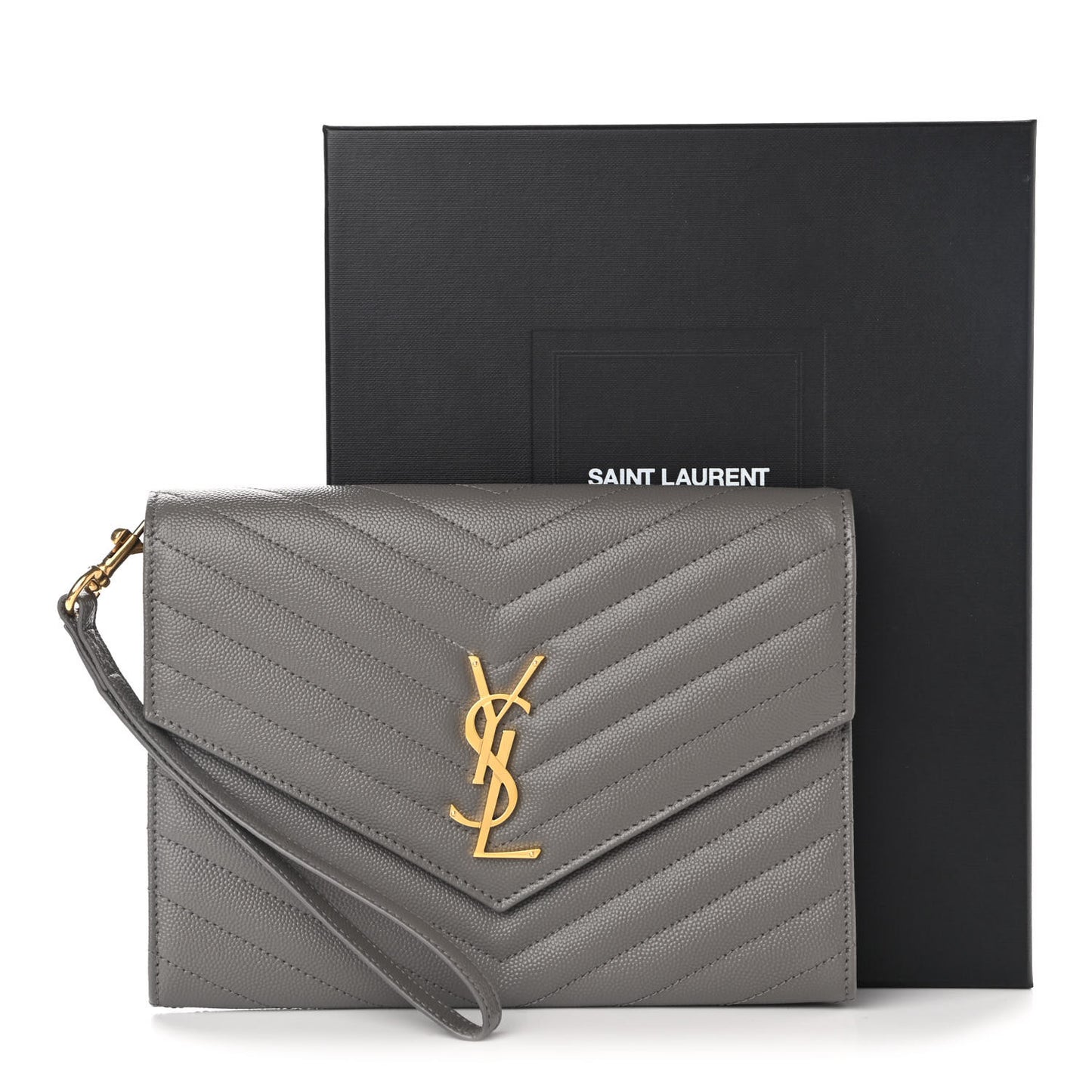Grain De Poudre Matelasse Chevron Monogram Envelope Clutch Fog