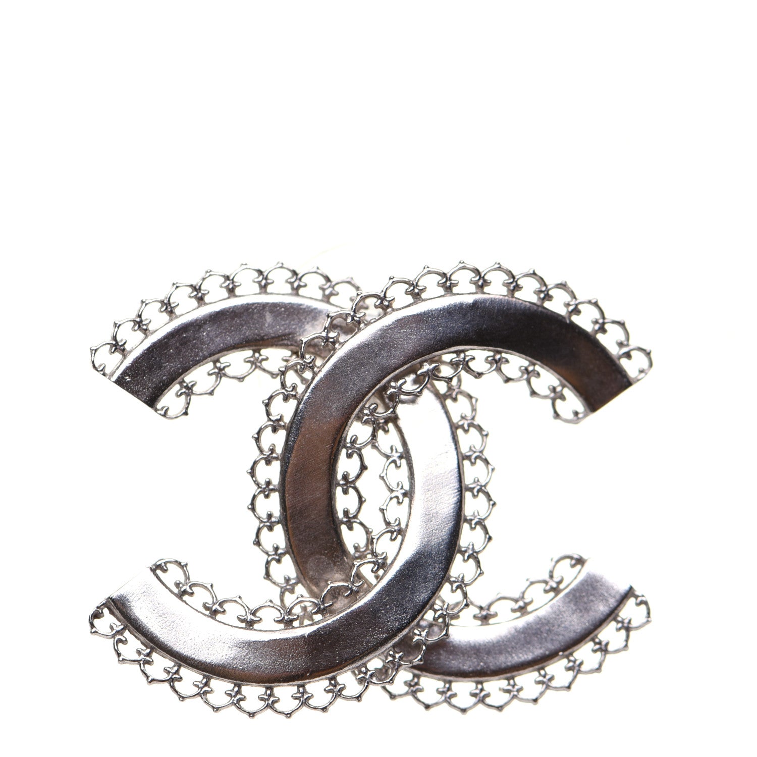 Chanel Scalloped CC Earrings Silver 6 of 8