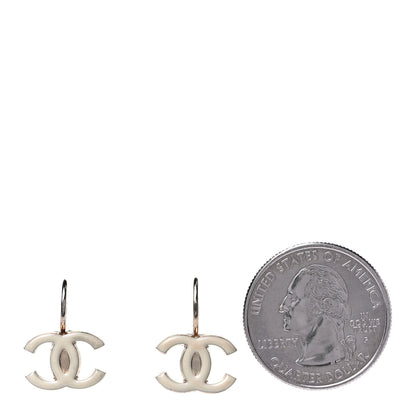 Chanel Metal Enamel Drop CC Earrings Gold White 2 of 4