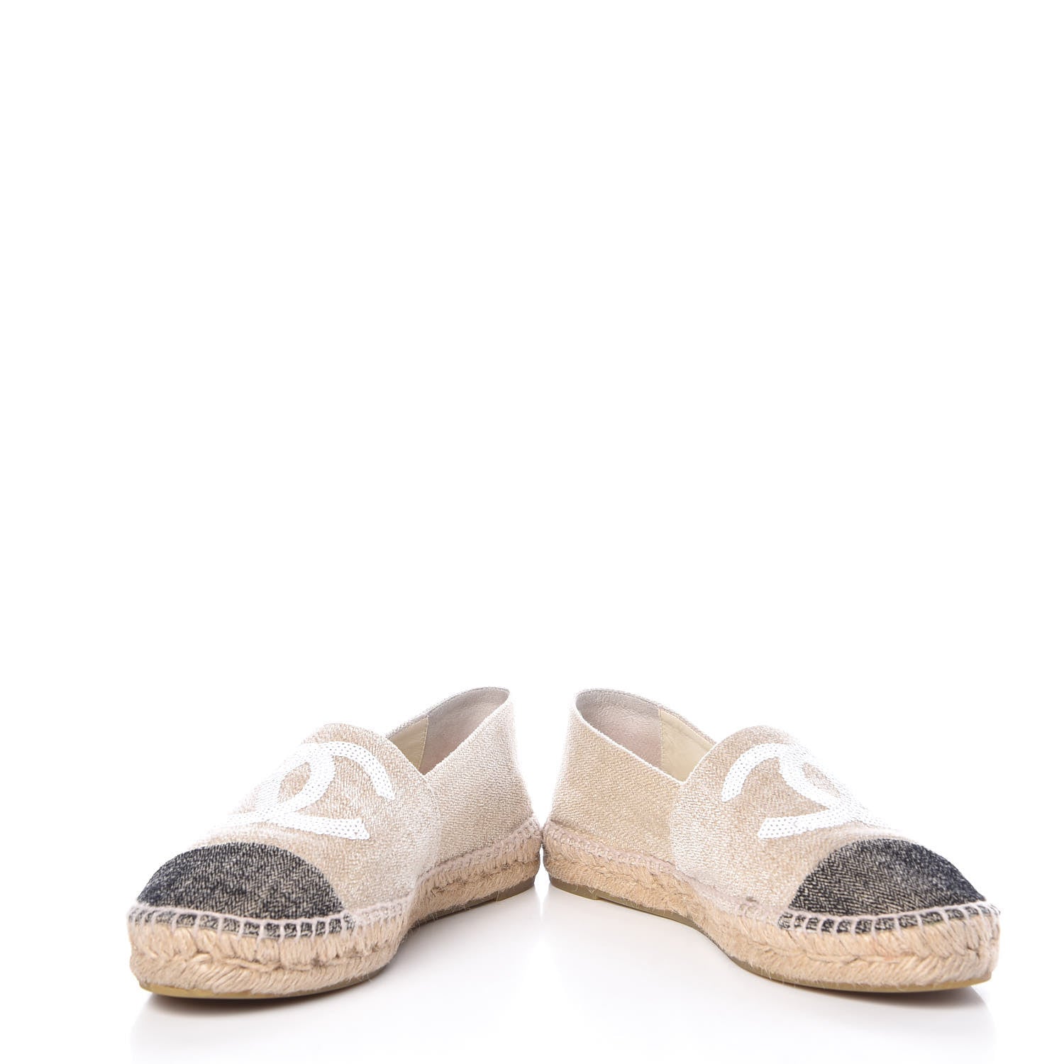 Chanel Toile Sequin CC Espadrilles 39 Beige Black 6 of 15