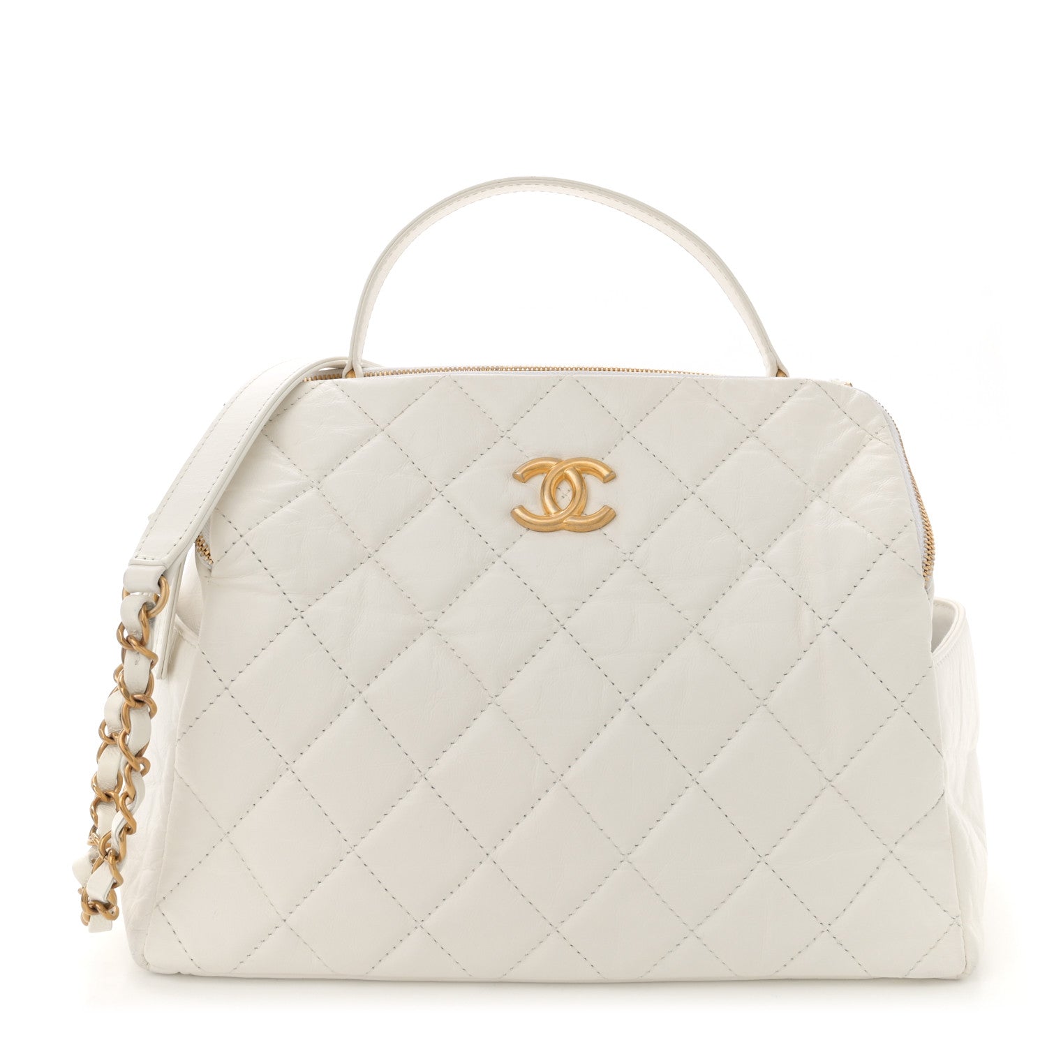Chanel Aged Calfskin Quilted Double Sided Bowling Bag White 1 of 13