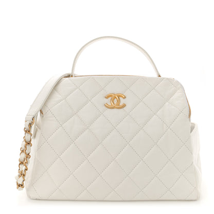 Chanel Aged Calfskin Quilted Double Sided Bowling Bag White 1 of 13
