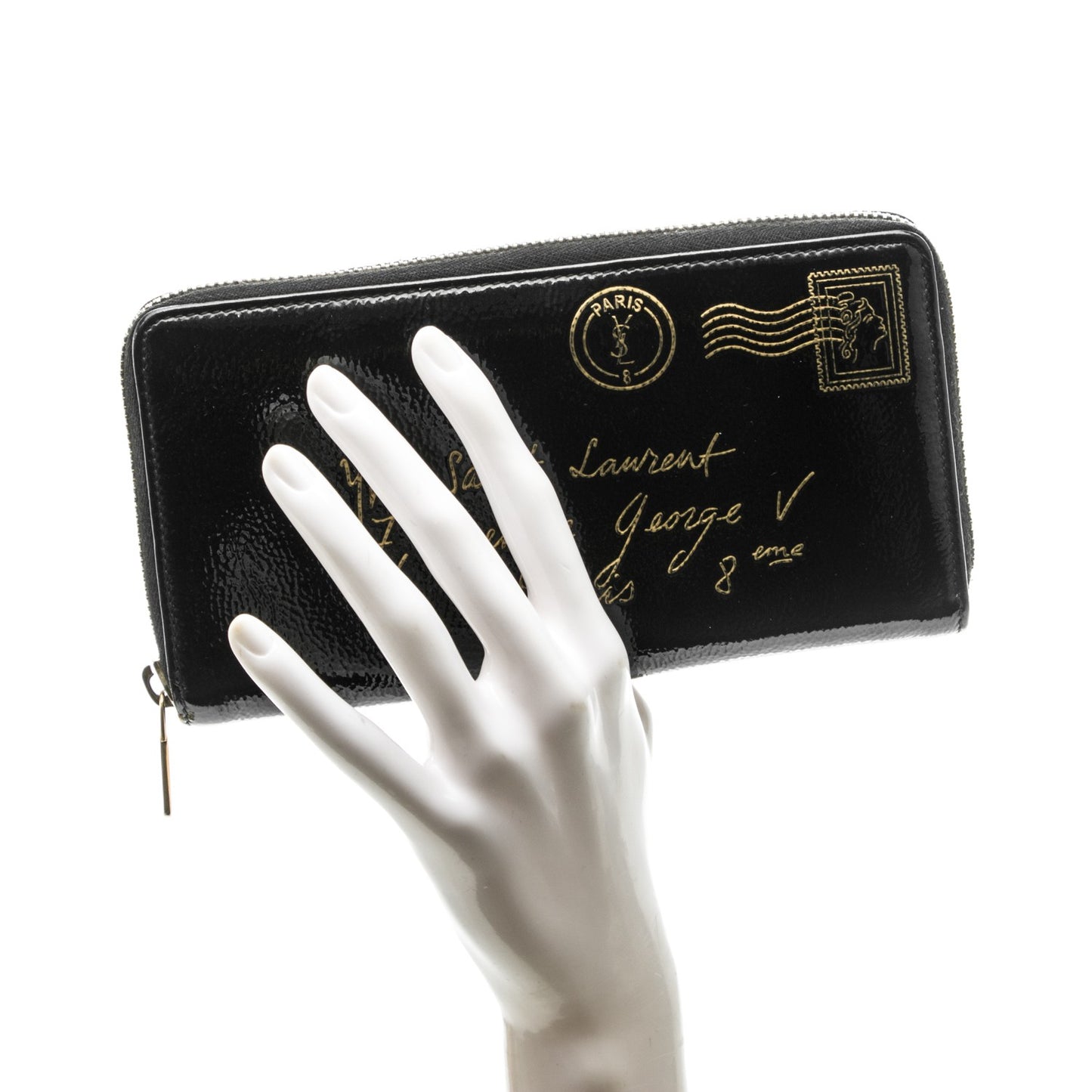 Patent Y Mail Zip Around Wallet Black