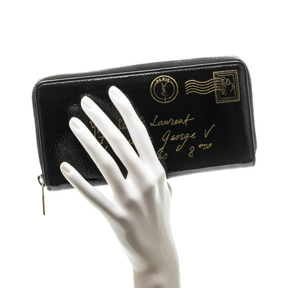 Saint Laurent Patent Y Mail Zip Around Wallet Black 2 of 7