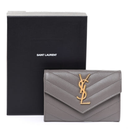 Saint Laurent Grain De Poudre Matelasse Chevron Small Monogram Envelope Wallet Pebble 8 of 8