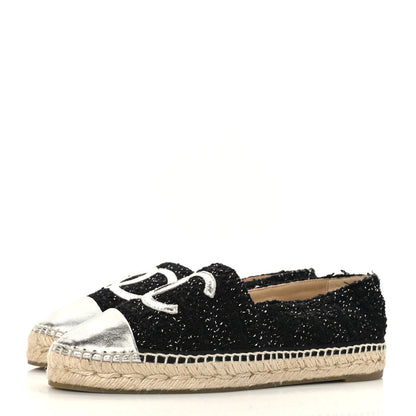Chanel Metallic Lambskin Tweed CC Espadrilles 41 Black Silver 3 of 8