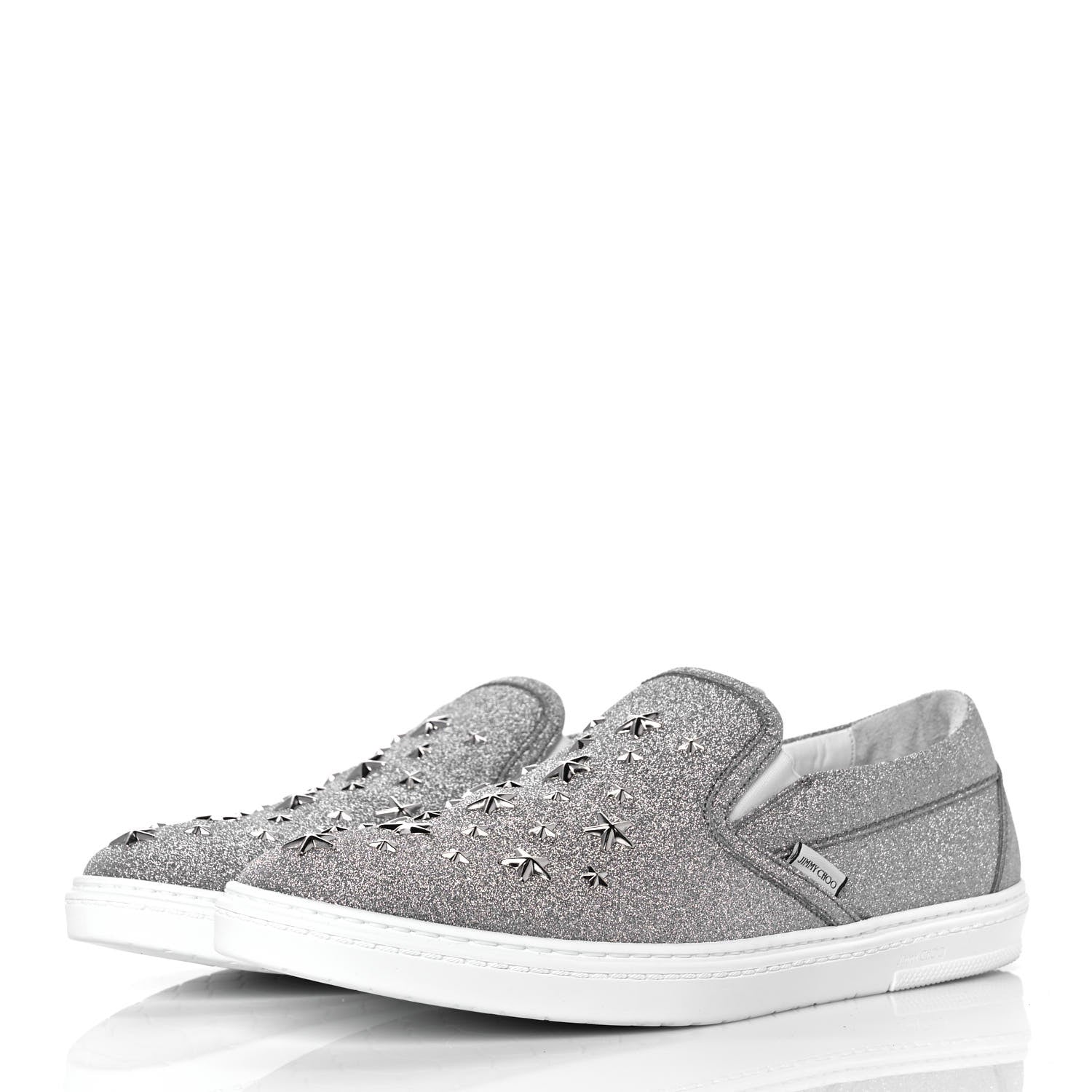 Jimmy Choo Fine Glitter Suede Mens Grove Sneakers 45 Silver 3 of 9