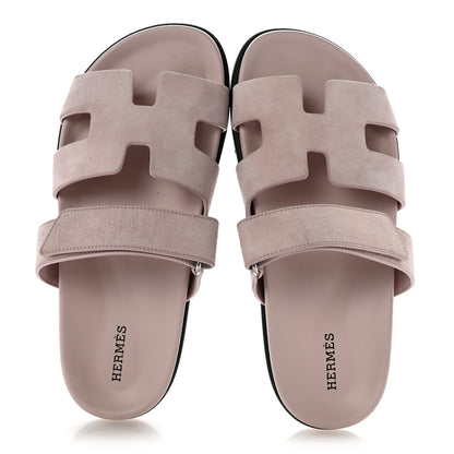 Hermes Suede Goatskin Womens Chypre Sandals 38.5 Rose Porcelaine 2 of 9
