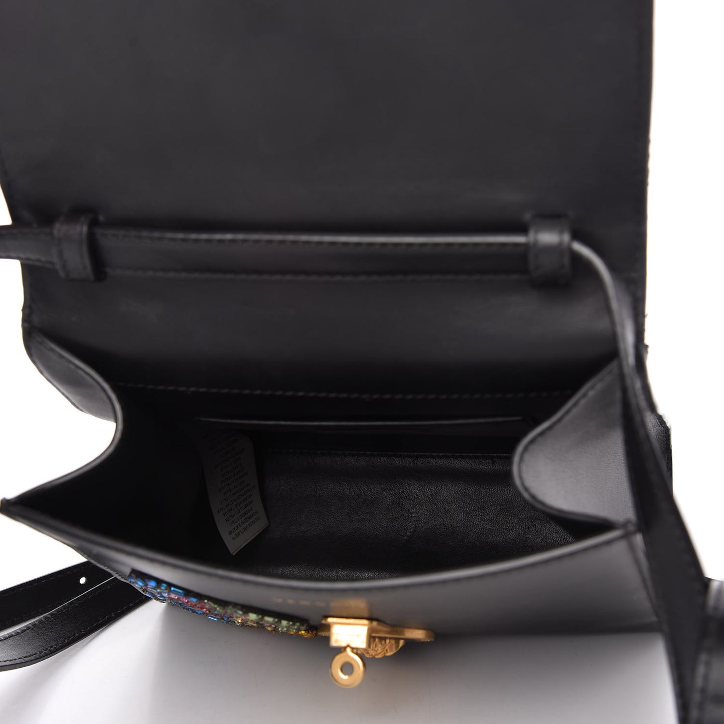 Nappa Crystal Embroidered Alphabet Icon Flap Black