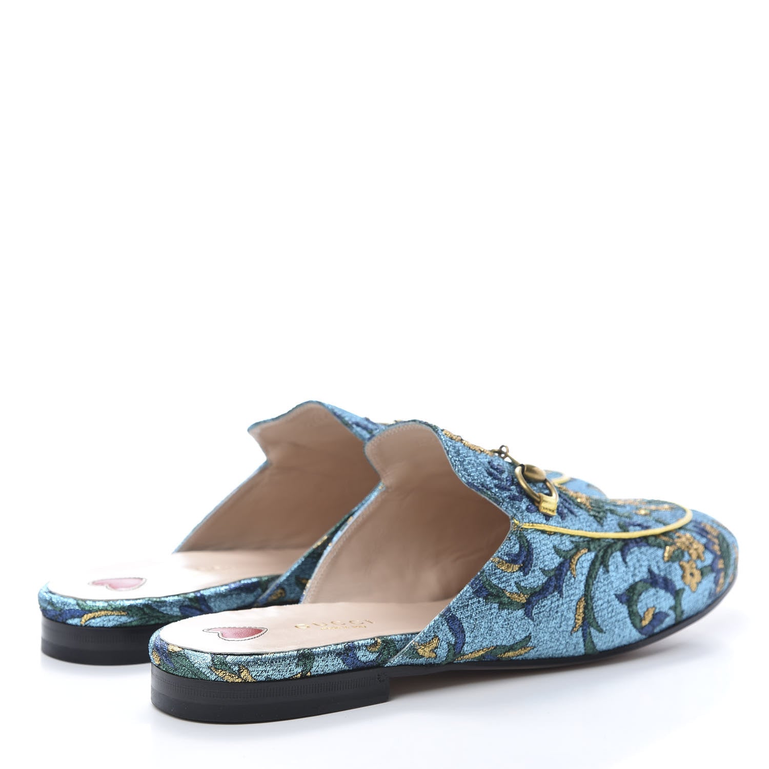 Gucci Iridescent Brocade Womens Princetown Slippers 39.5 Azure Multicolor Oro 4 of 8