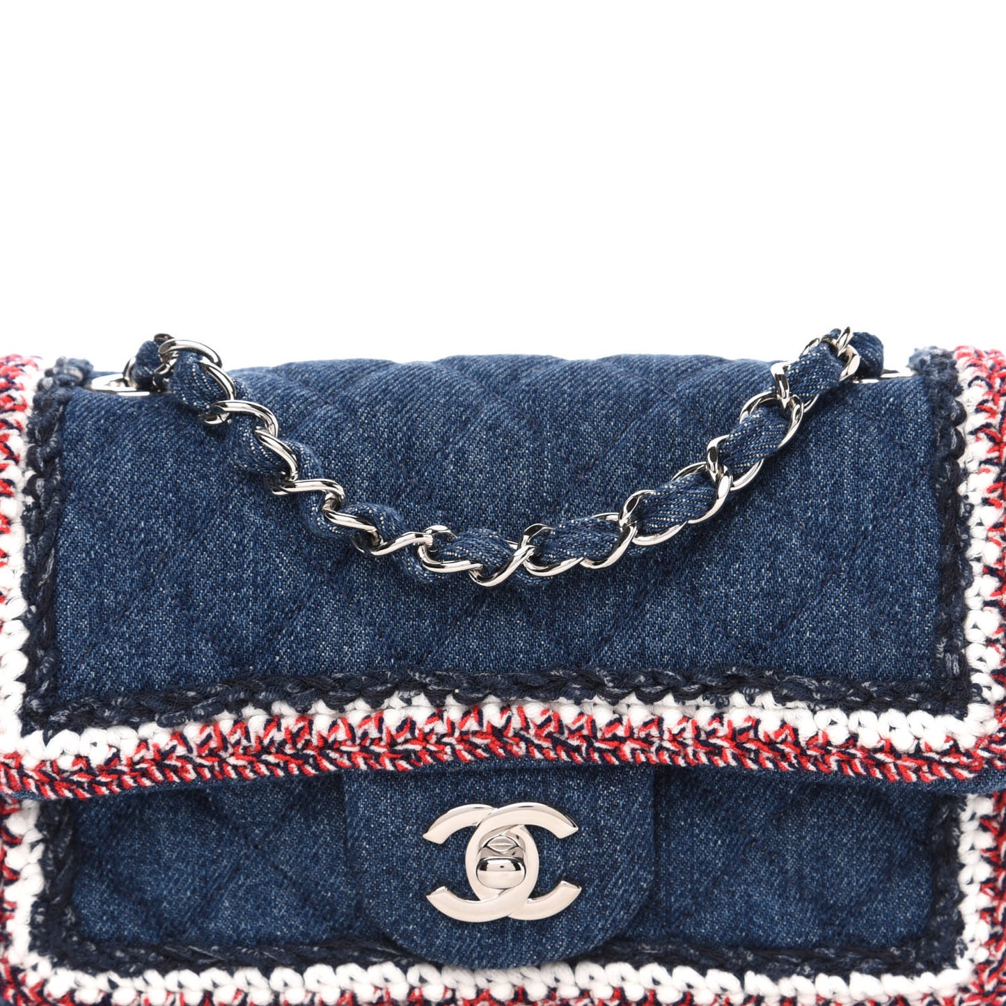 Denim Braided Mini Rectangular Flap Bag Blue