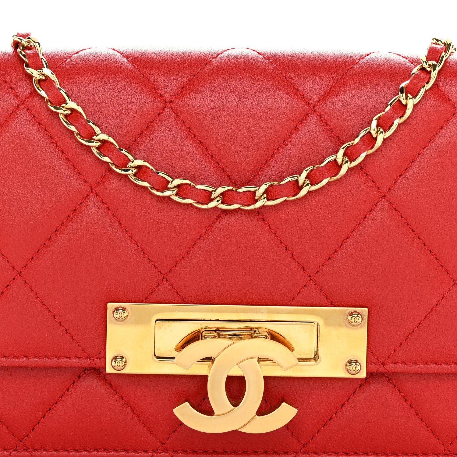Chanel Lambskin Quilted Golden Class Wallet on Chain WOC Red 8 of 11