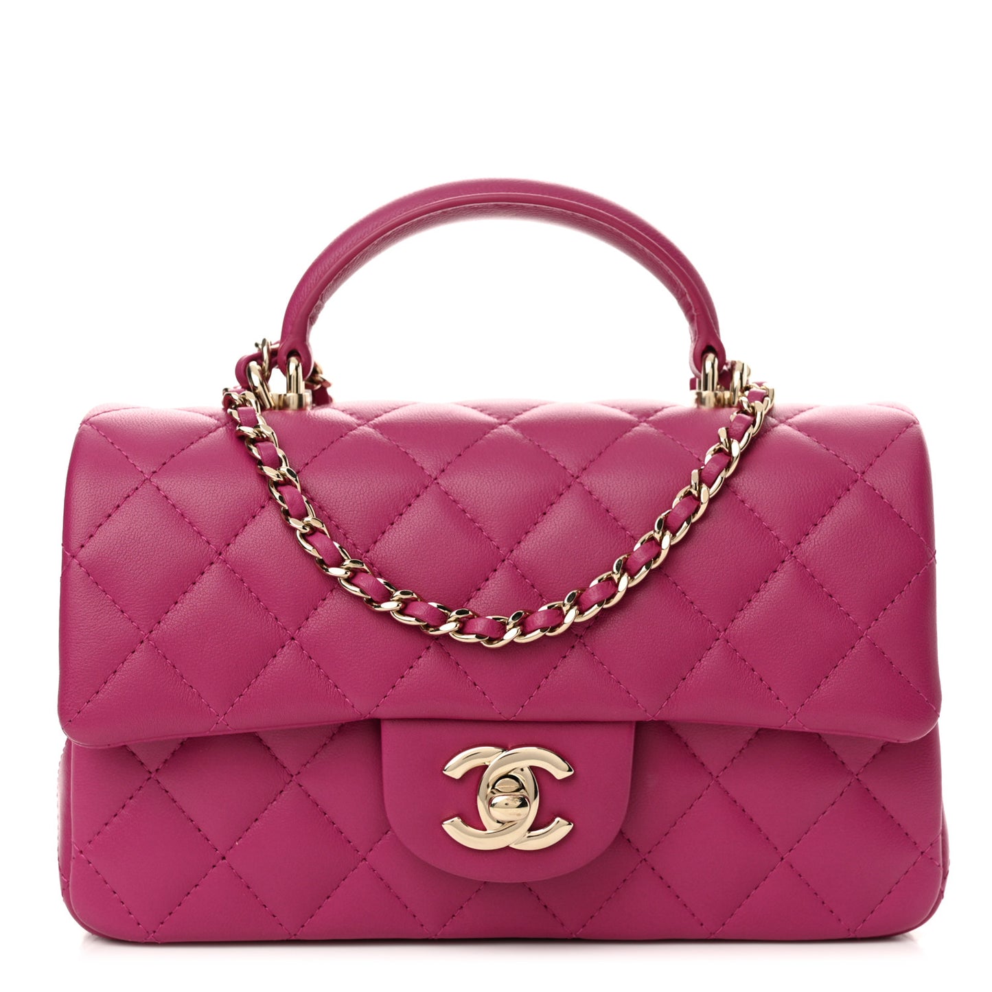 Lambskin Quilted Mini Top Handle Rectangular Flap Fuchsia