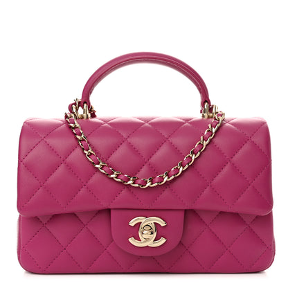 Chanel Lambskin Quilted Mini Top Handle Rectangular Flap Fuchsia 1 of 10