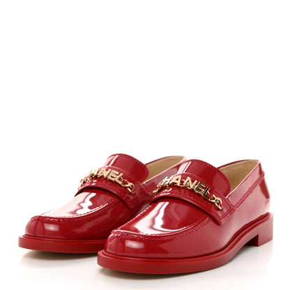 Chanel Shiny Calfskin Logo Loafers 40 Red 3 of 9