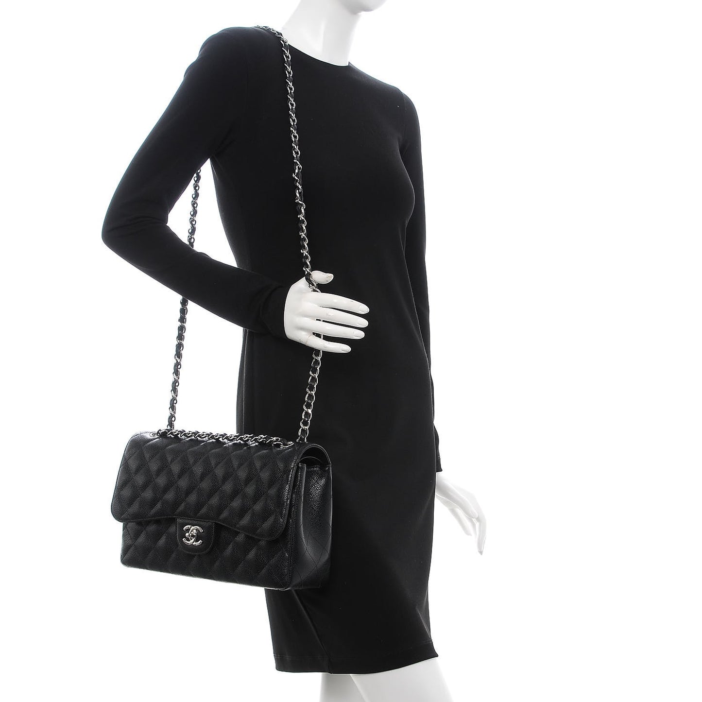 Caviar Quilted Jumbo Double Flap Black