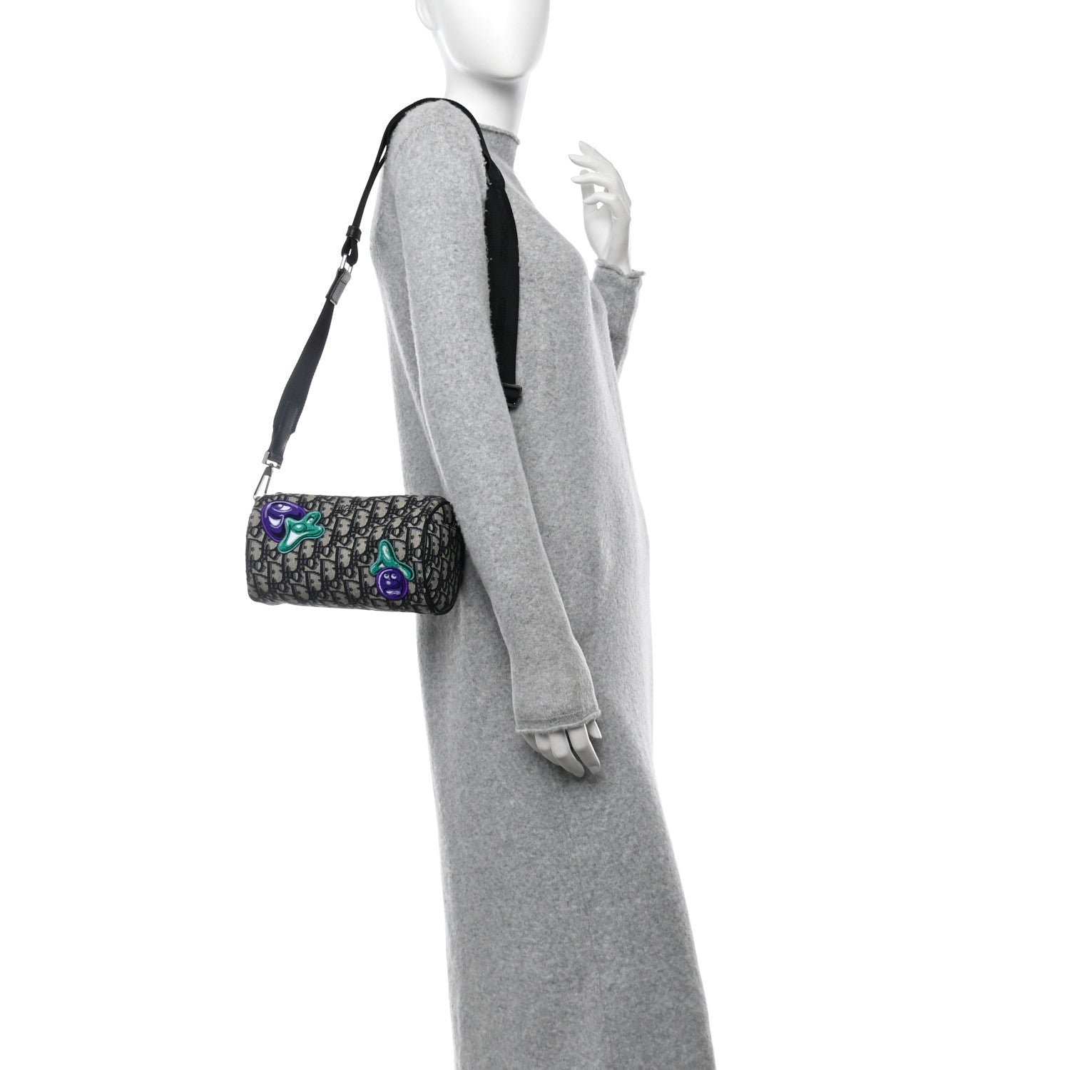 Christian Dior X KENNY SCHARF Oblique Canvas Embroidered Patches Roller Messenger Bag Charcoal 2 of 12