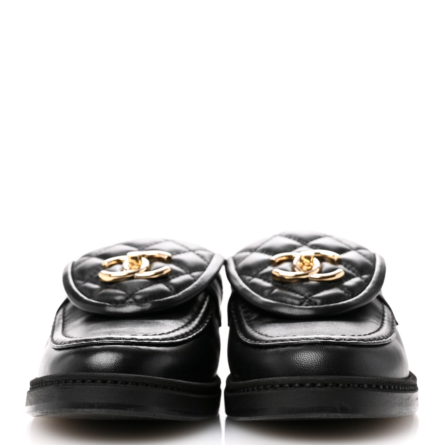 Lambskin Quilted CC Turnlock Mules 36 Black