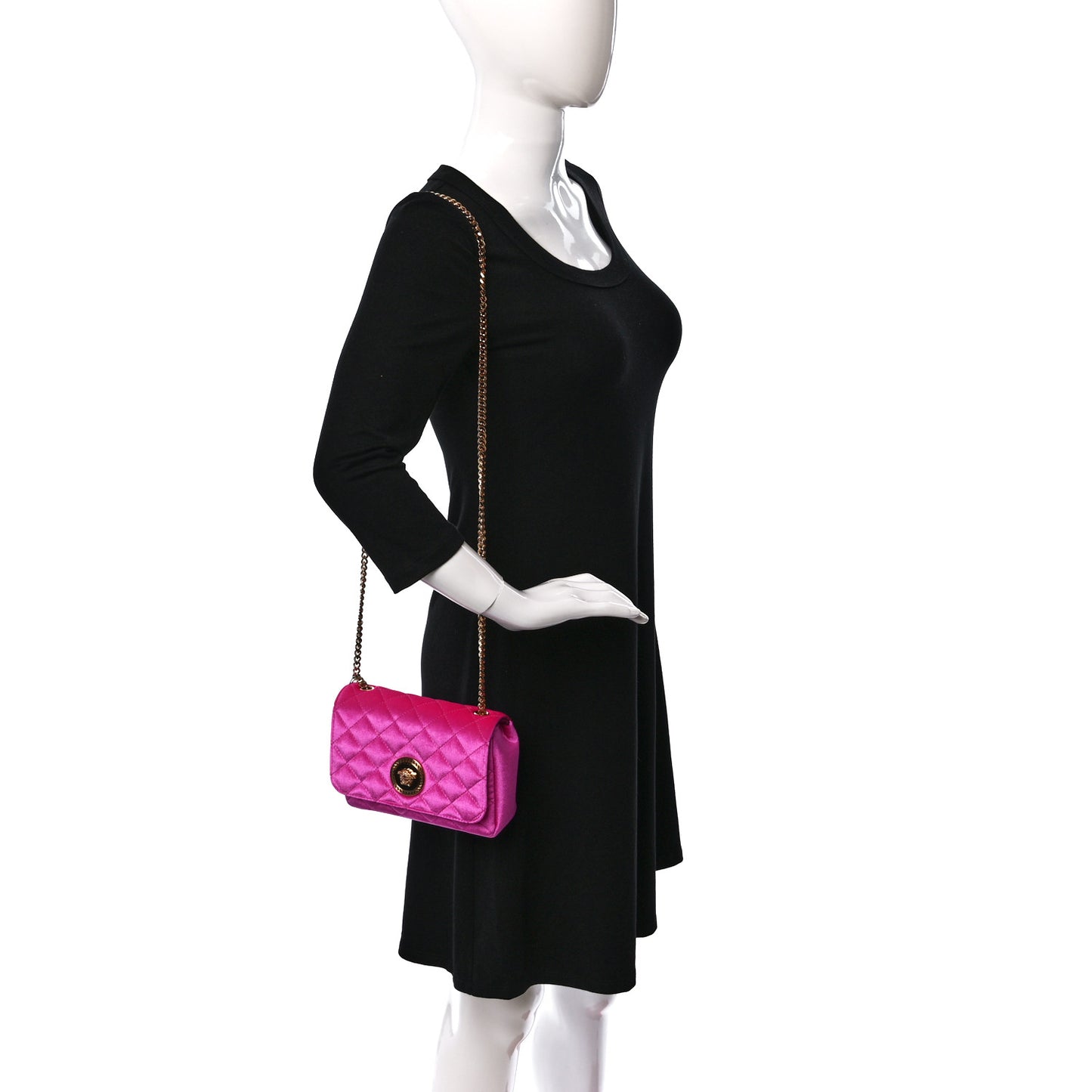 Velvet Quilted Medusa Chain Crossbody Pink