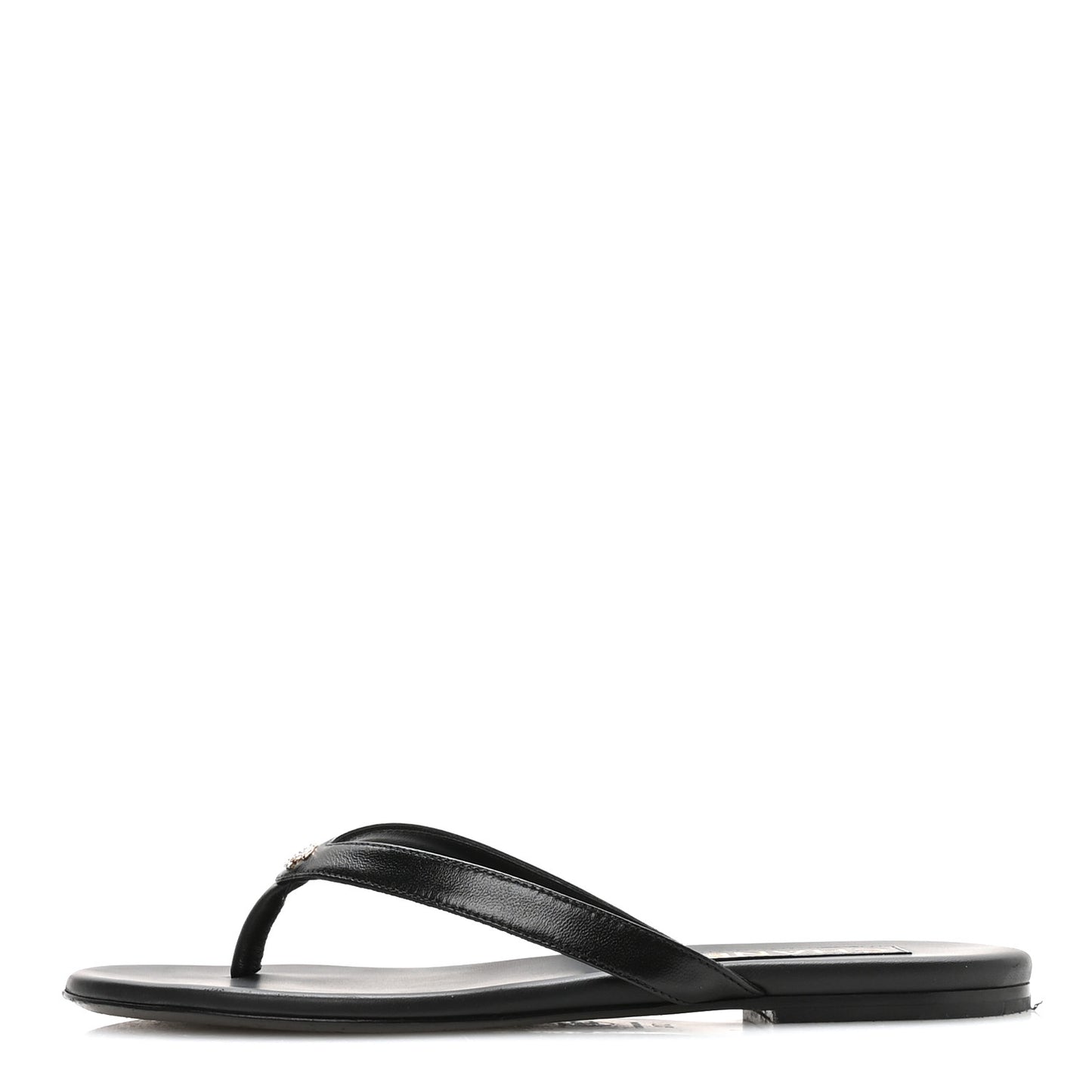 Shiny Lambskin Crystal CC Thong Sandals 37.5 Black