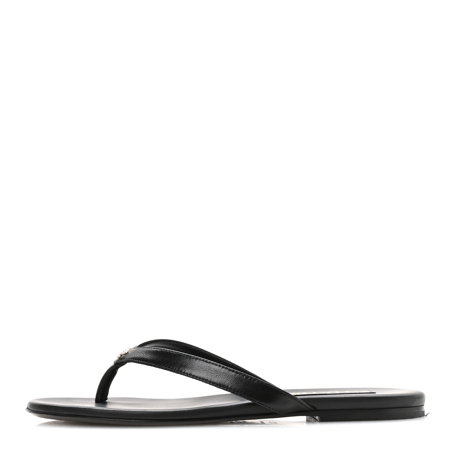 Chanel Shiny Lambskin Crystal CC Thong Sandals 37.5 Black 1 of 9