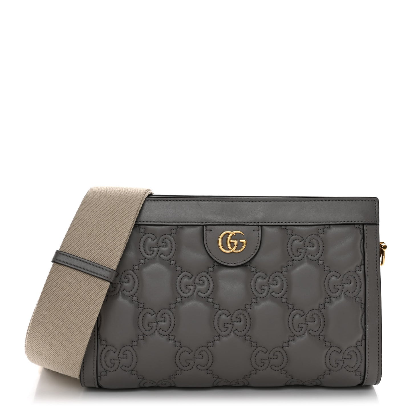 Calfskin GG Matelasse Small Slim Chain Shoulder Bag Dusty Grey Natural