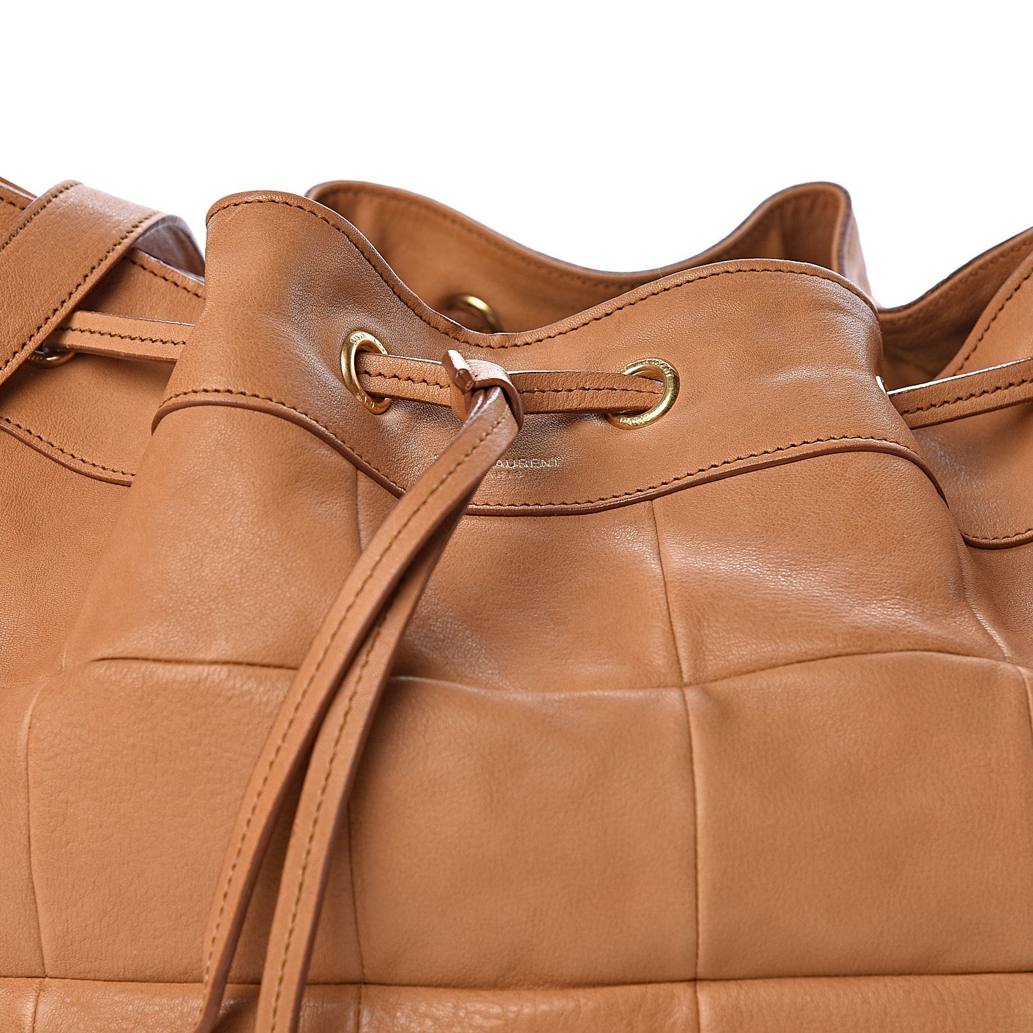 Saint Laurent Calfskin Patchwork Medium Bucket Bag Light Cognac 8 of 16