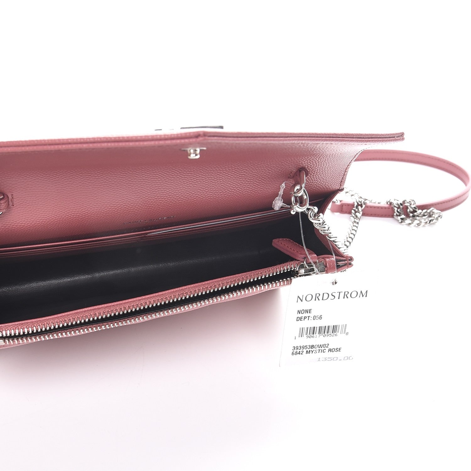 Saint Laurent Grain De Poudre Matelasse Chevron Monogram Envelope Chain Wallet Mystic Rose 5 of 8