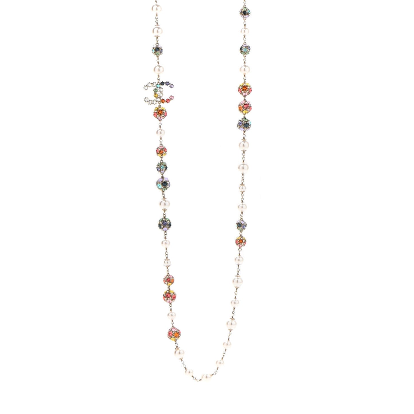 Pearl Crystal CC Long Strand Necklace Gold Multicolor